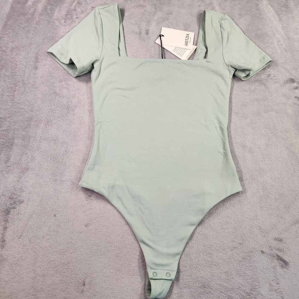 New Aritzia Contour Casual Squareneck Bodysuit Terrace Sage Green XS Thong